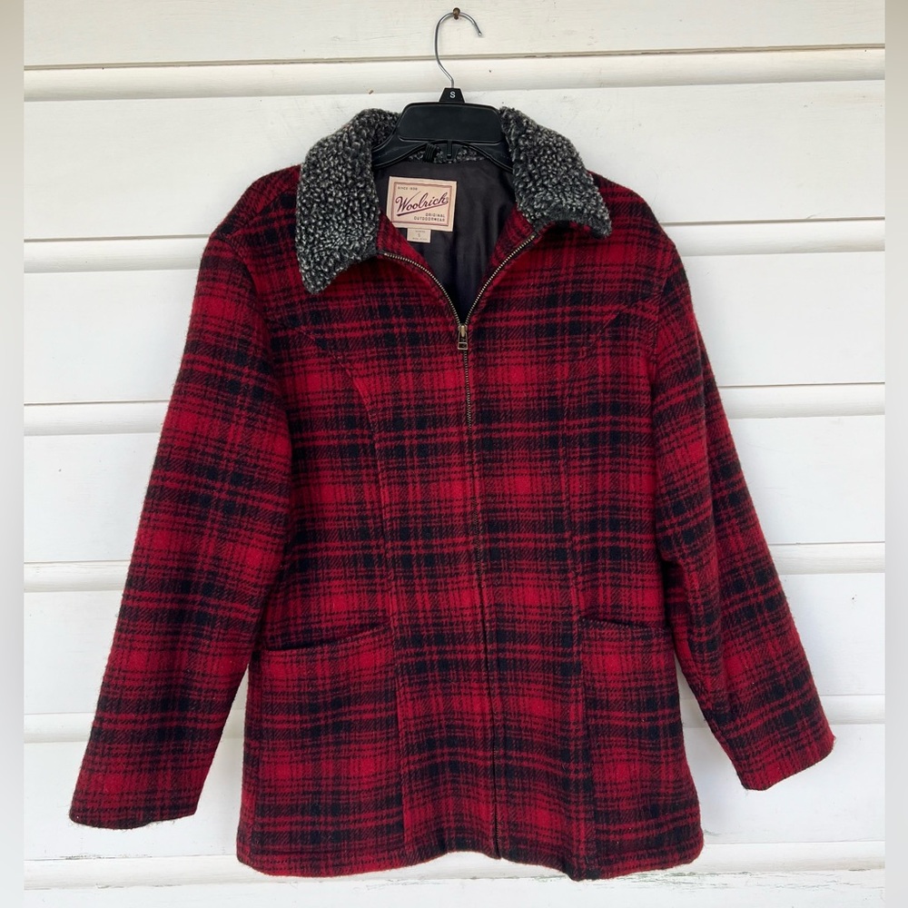 Woolrich Woman’s Red & Black Plaid Full Zip Wool Jacket with Pockets Size Small